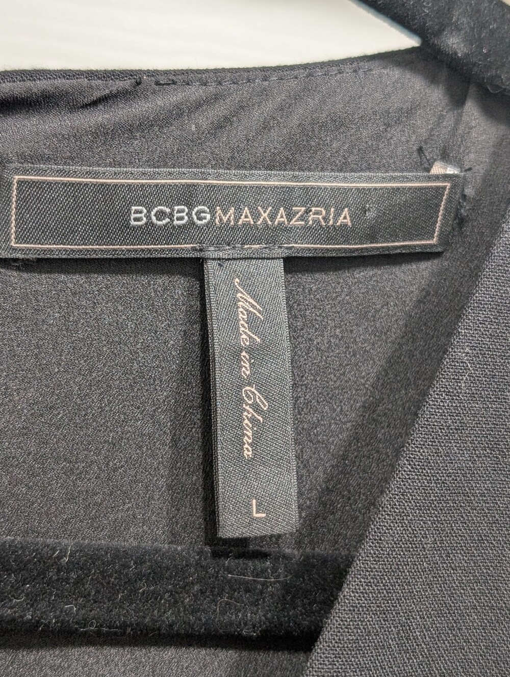 BCBGMAXAZRIA Black V-Neck Double Peplum Top Size L | Like New - Picture 3 of 5